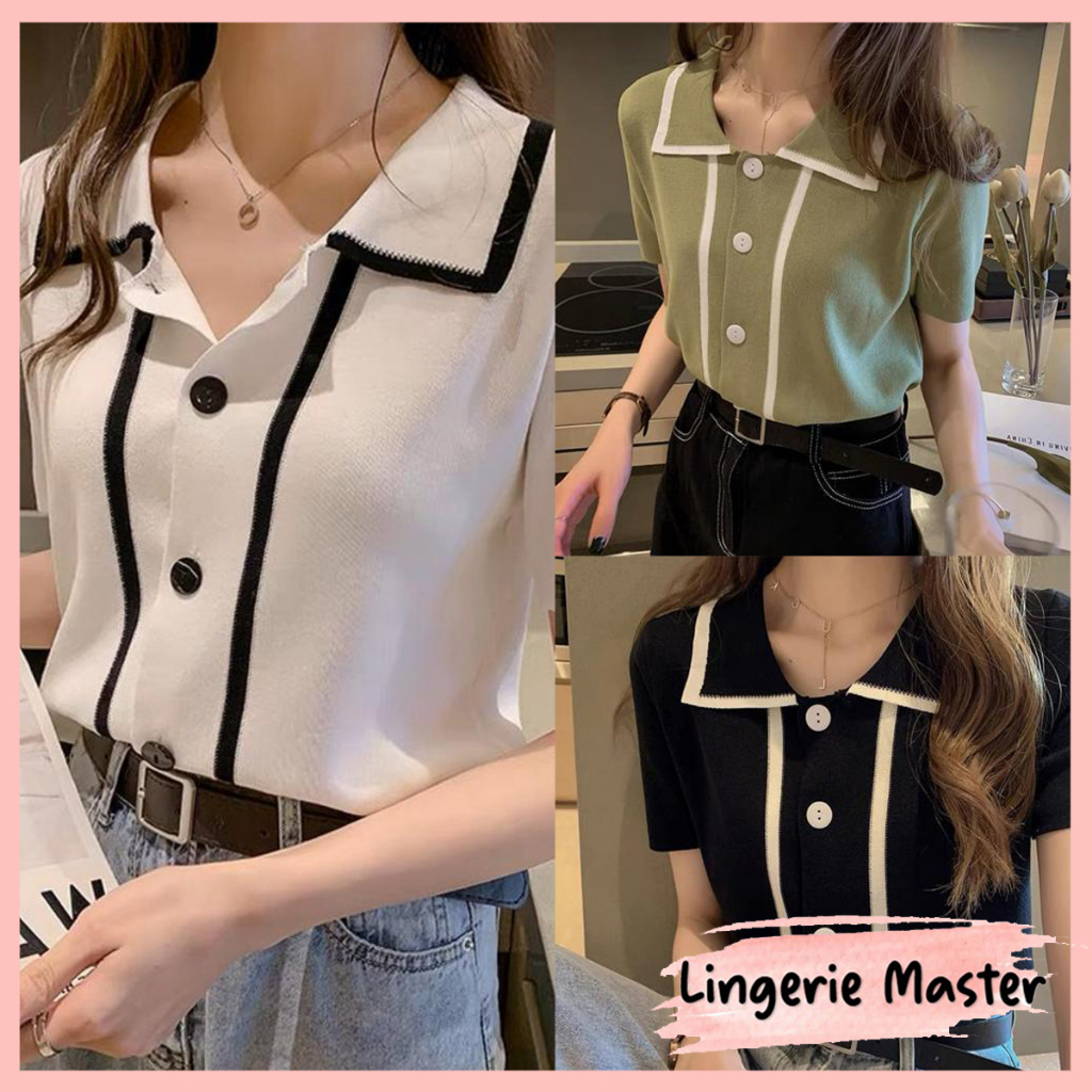 Jual Lingerie Master T Korean V Neck Collar Button Down Knit