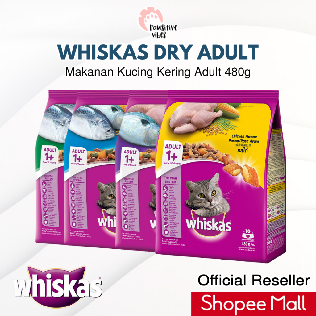 Jual Whiskas Dewasa Makanan Kucing Kering Cat Dry Food 480g Shopee