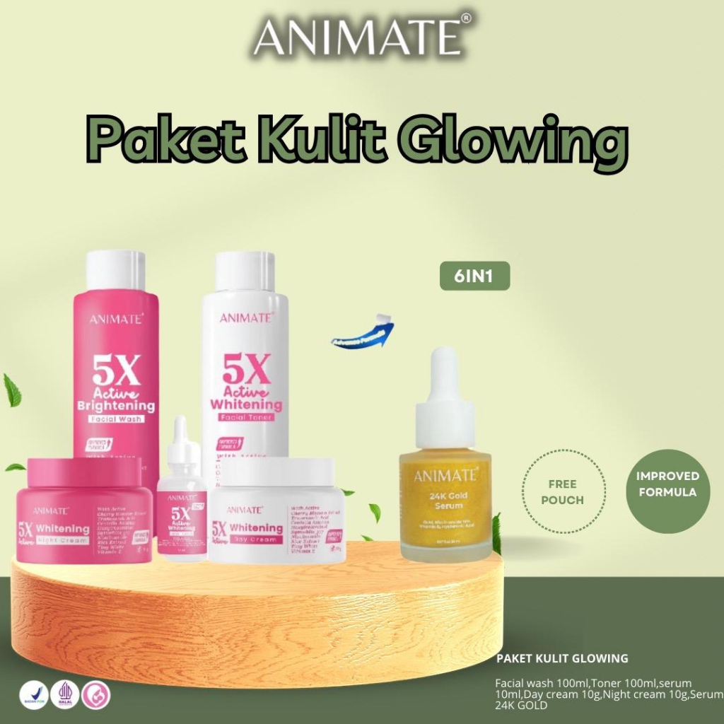 Jual Paket Kulit Glowing Animate 5X Aktif Whitening Series 5in1 24K