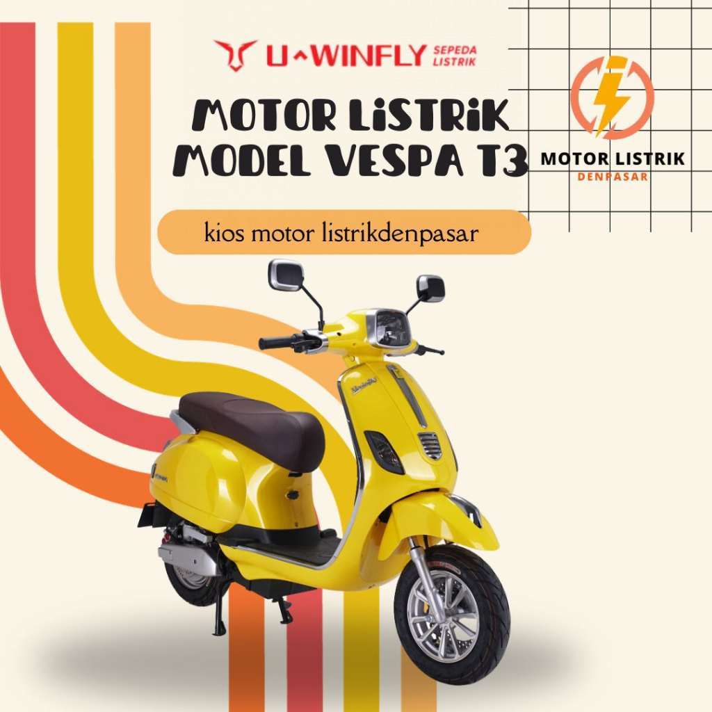 Jual Motor Listrik Model Vespa Uwinfly T3 Bergaransi Bisa STNK Kuning