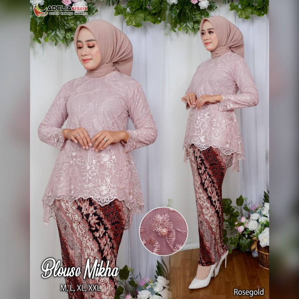 Jual AK Setelan Kebaya Blouse Mikha Motif Bunga Outfit Kekinian