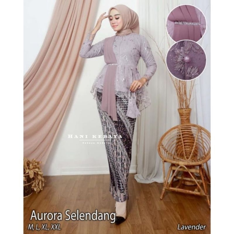 Jual Setelan Kebaya Wanita Aurora Selendang Kebaya Wisuda Rok Plisket