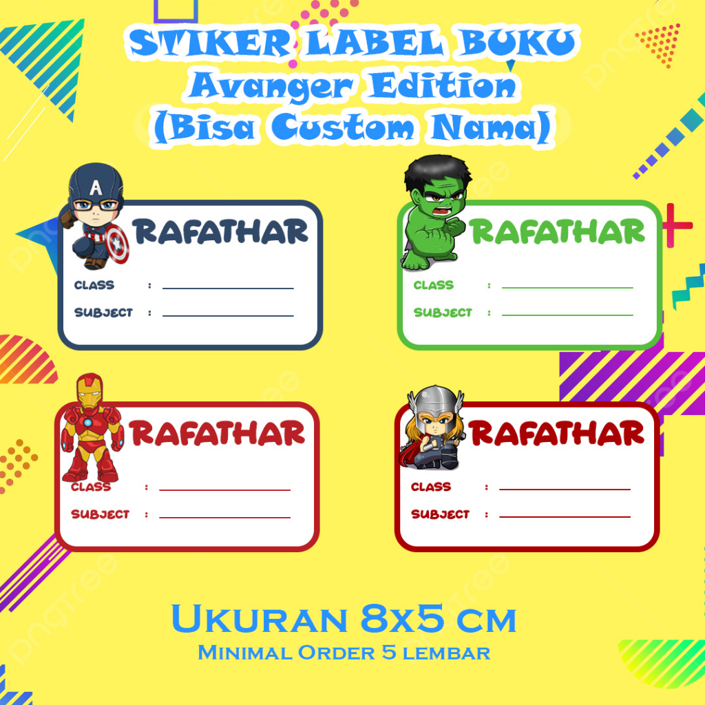 Jual Sticker Nama Buku Sekolah Custom Avanger Minimal Order Lembar