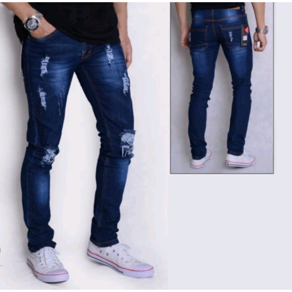 Jual Celana Jeans Sobek Pria Ripped Jeans Celana Slimfit Pria Motif