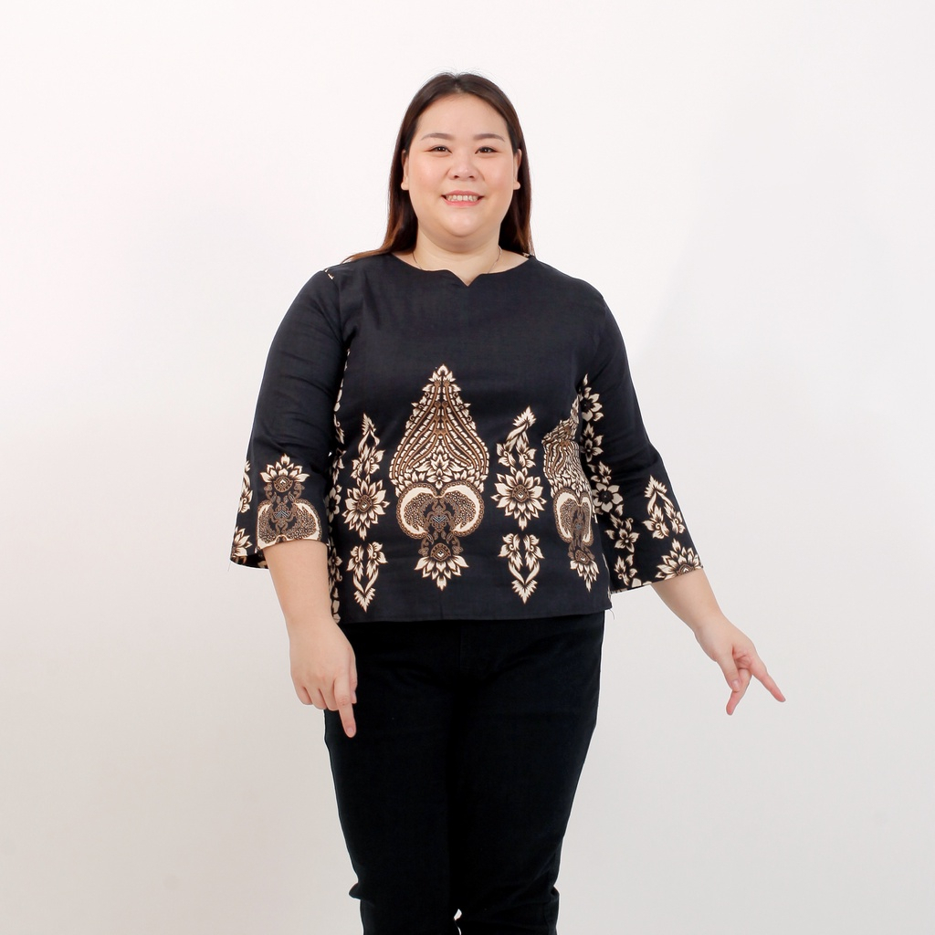 Jual 559 WY BAJU ATASAN BLOUSE BATIK HITAM MODERN WANITA BIG SIZE