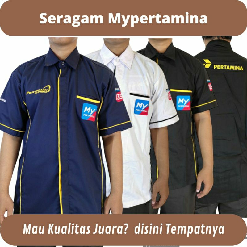 Jual Seragam Kantor SPBU Hitam Biru Navy Putih Bordir My Pertamina