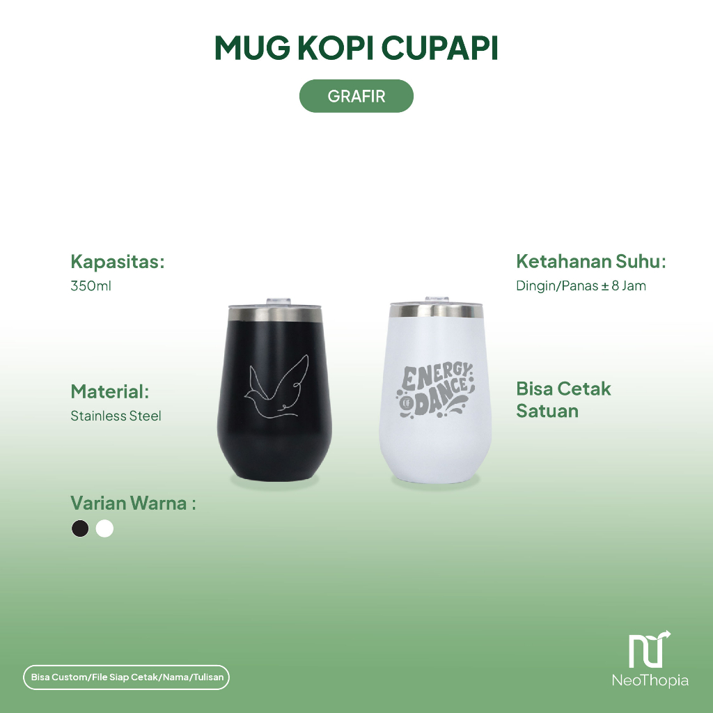 Jual Custom MUG EGG Shaped Tumbler Cupapi Ekonomis Laser Grafir Cetak