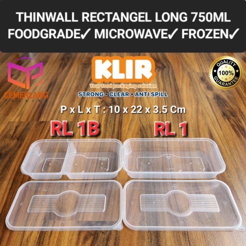 Jual Thinwall Rectangle Long Sekat RL 1 1B 750ML Kotak Plastik