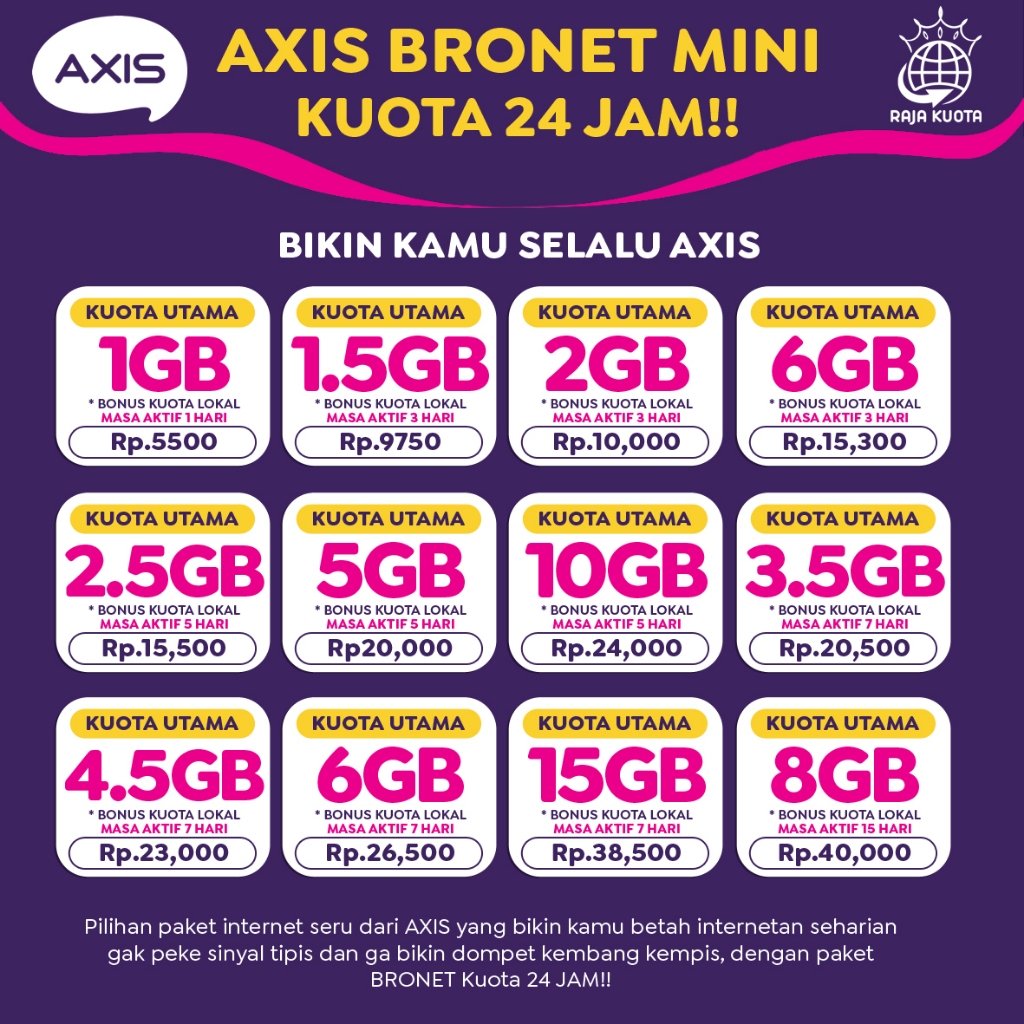 Jual Isi Ulang Voucher Dan Inject Paket Data Kuota Internet Axis Bronet