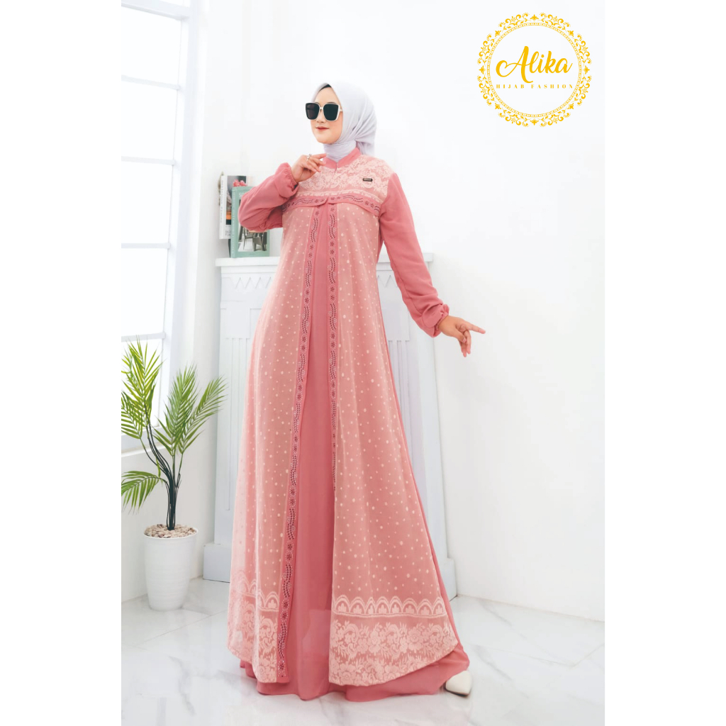 Jual Gamis Hasna Ceruty Babydoll Premium Mix Brukat Malika Swarovski