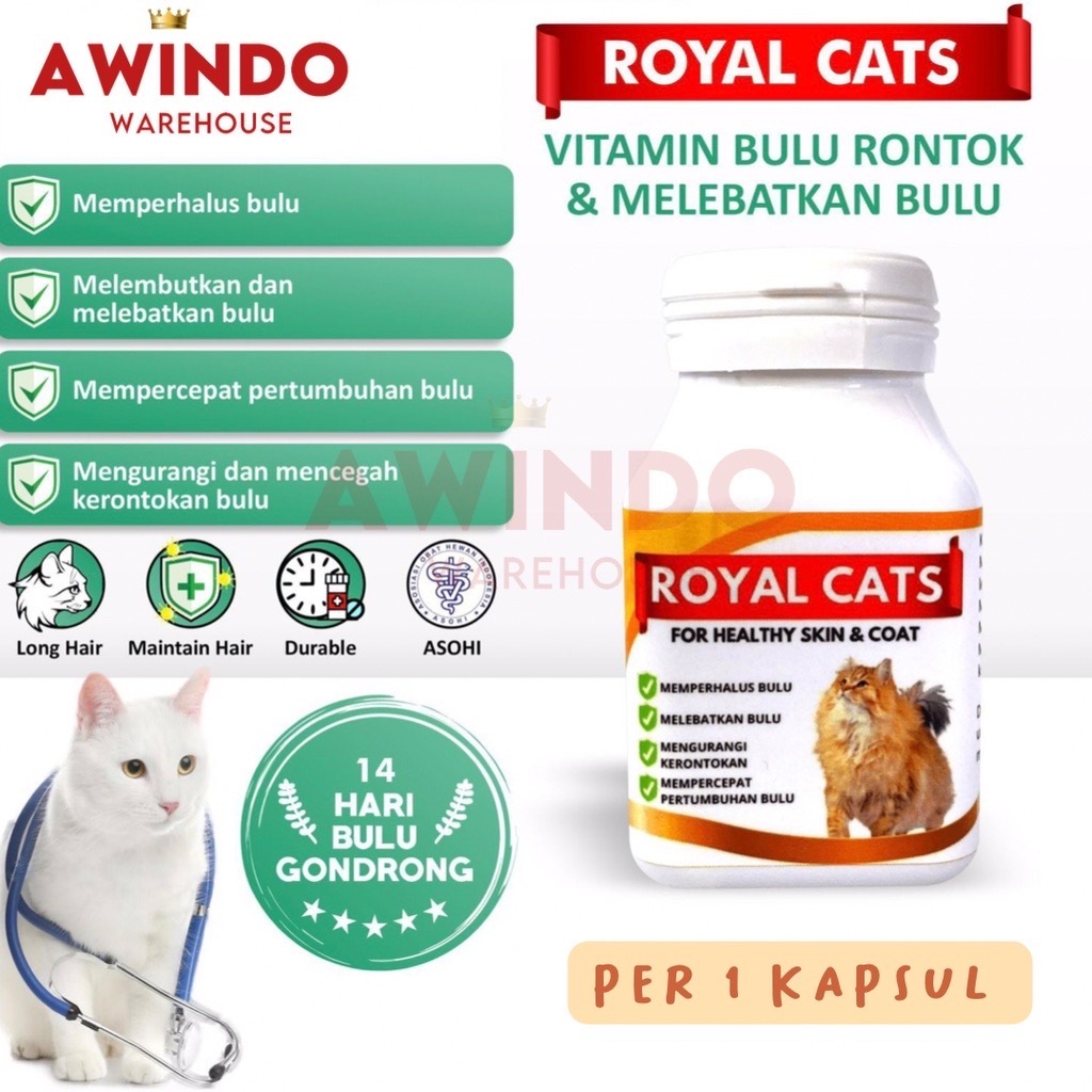 Jual ROYAL CATS 1 KAPSUL Vitamin Bulu Hewan Kucing Lebat Halus