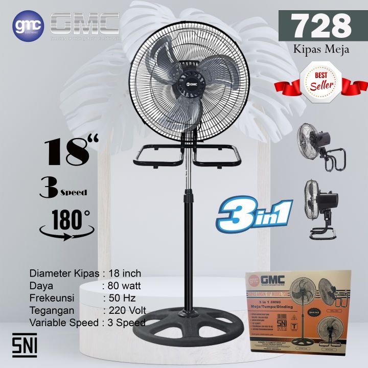 Jual Kipas Angin Stand Fan Desk Fan Tumpu GMC BM 728 Tornado 3 In 1 18