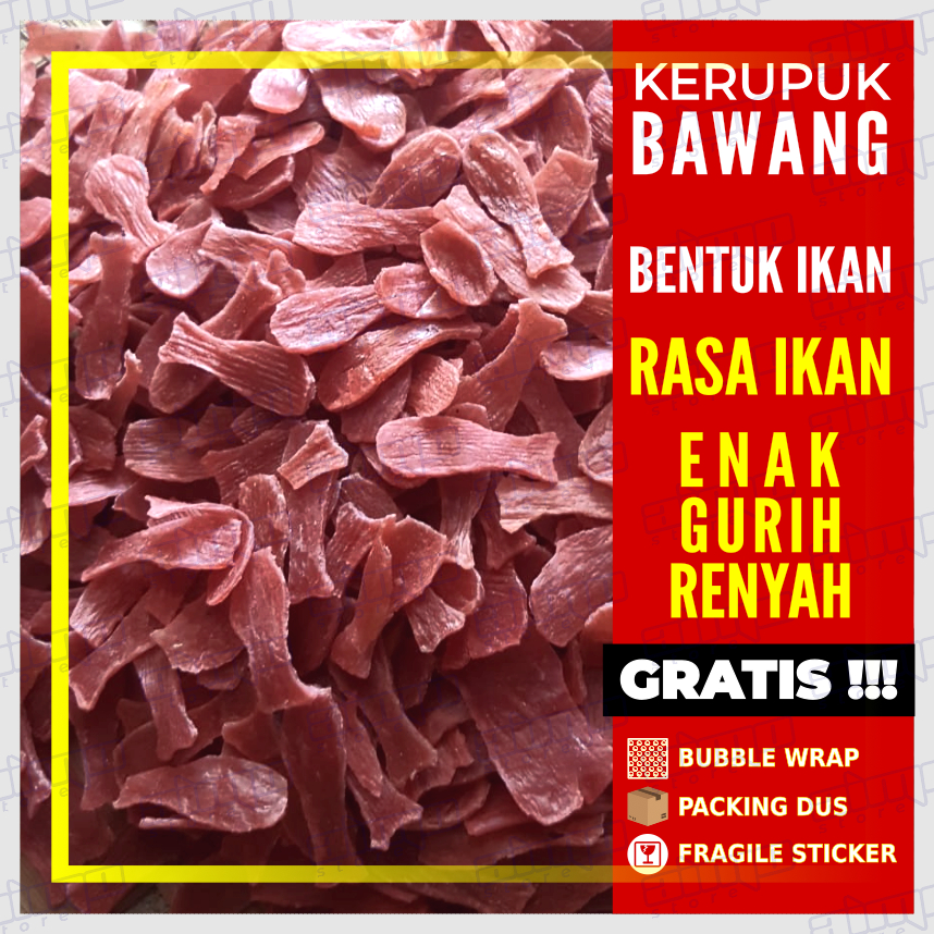 Jual Bal 5 Kg Kerupuk Bawang Bentuk Ikan Warna Merah FUJI Rasa IKAN