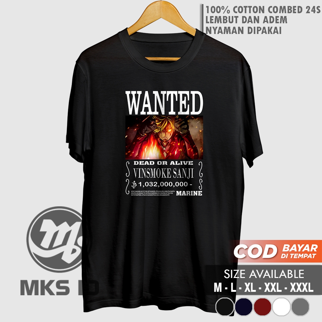 Jual Kaos Anime One Piece Wanted Sanji Baju Anime Pria Wanita Keren