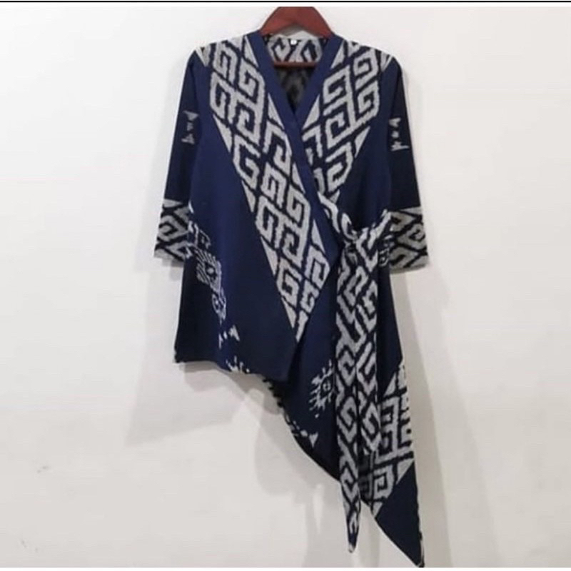 Jual Blazer Outer Batik Wanita Motif Tenun Toraja Navy Shopee Indonesia