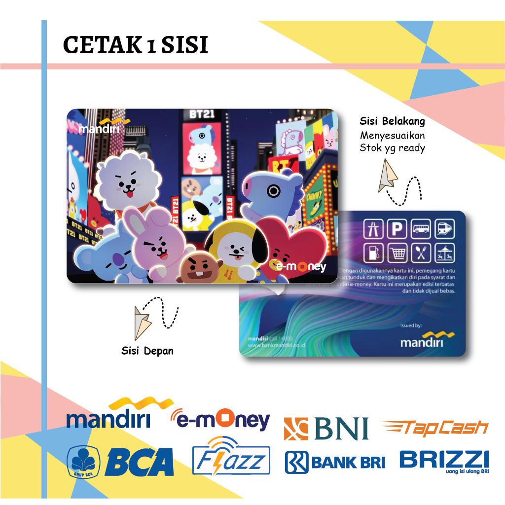 Jual KARTU EMONEY E TOLL ANIME BT21 BTS ARMY E MONEY MANDIRI FLAZZ BCA