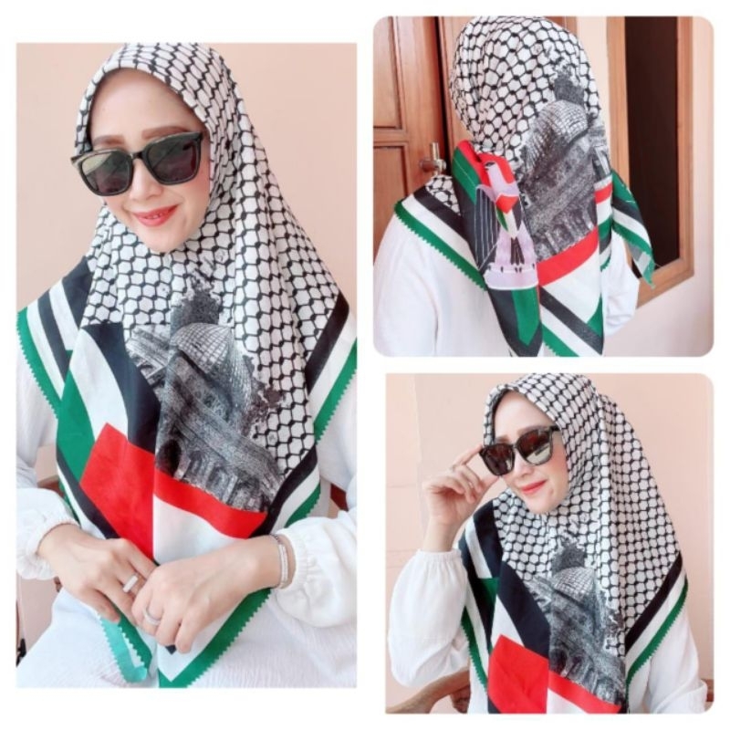 Jual Hijab Segi Empat Voal Motif Palestina Palestine Koran Arab Al Aqso