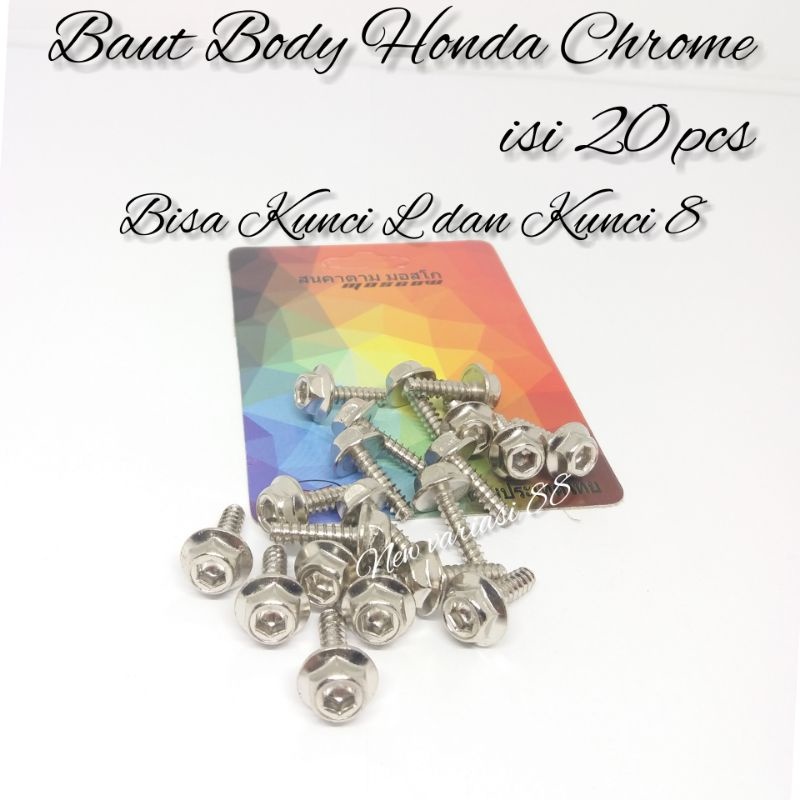 Jual BAUT BODY PROBOLT HENG CHROME BISA 2 KUNCI BAUT HONDA CHROME ISI