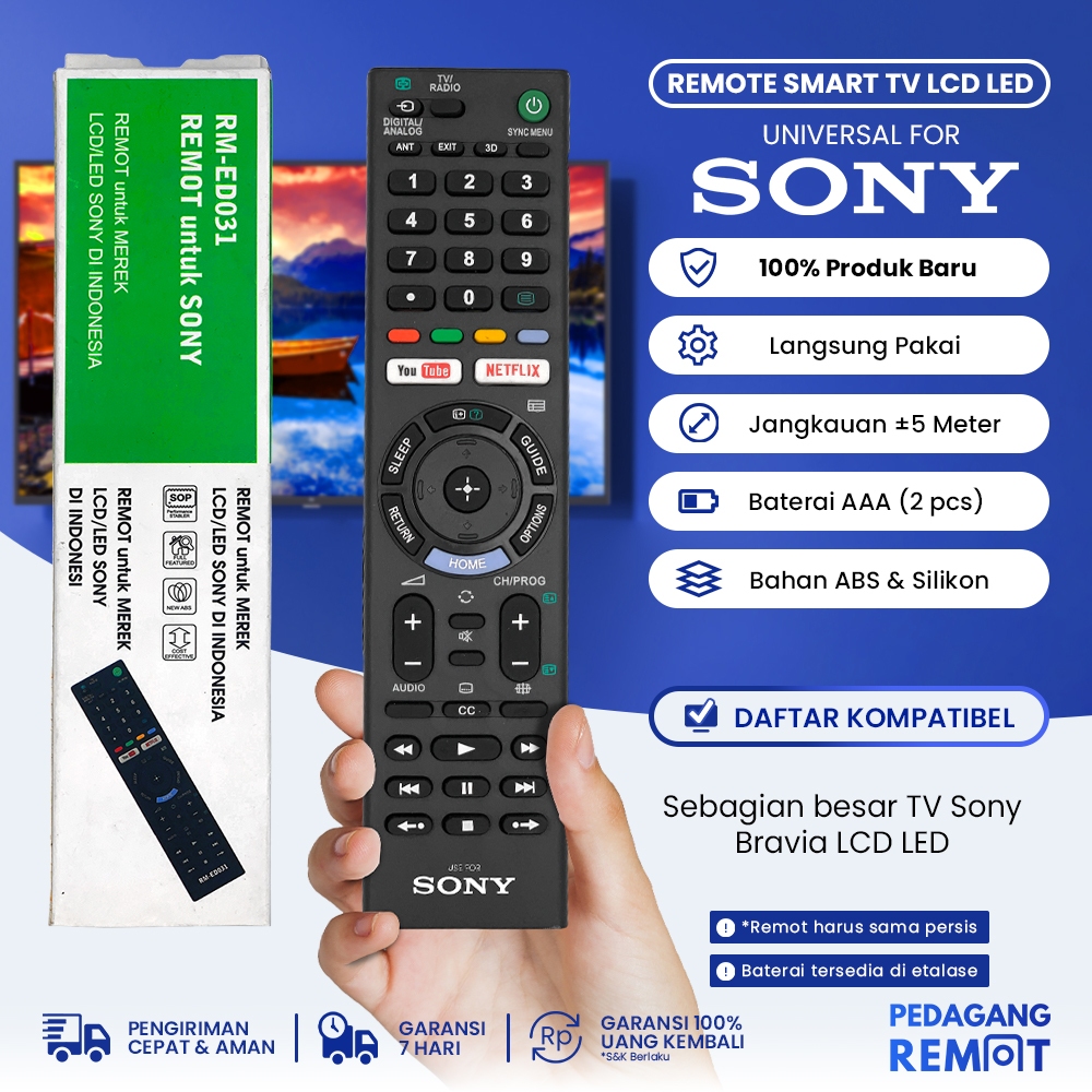 Jual Remot Remote TV Sony Bravia LCD LED Smart TV 3D Netflix Youtube