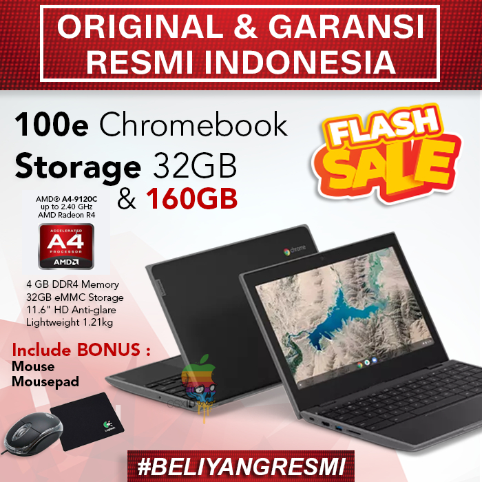 Jual Lenovo Chromebook 100e Gen 2 AST AMD A4 4GB Ram 32GB 160GB