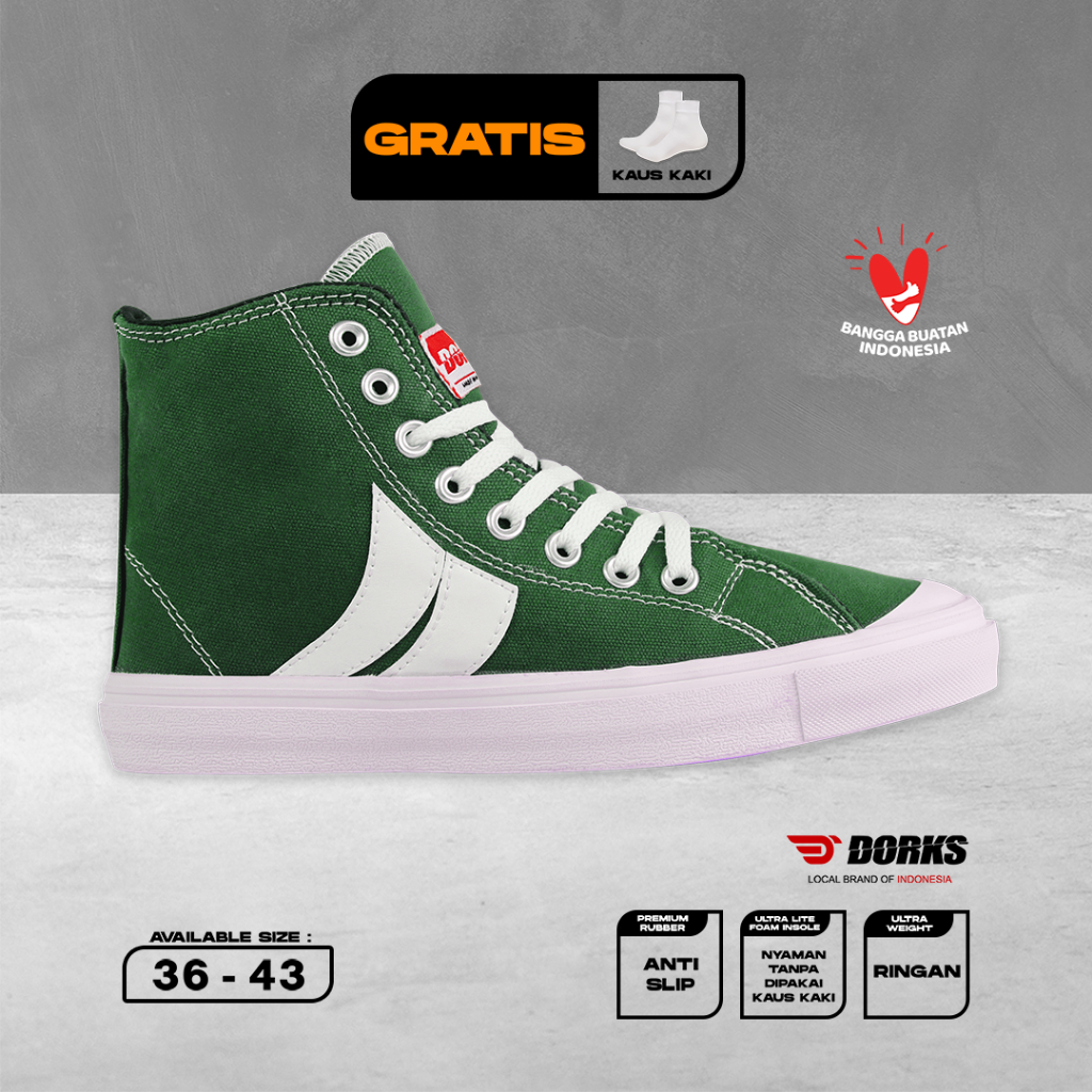 Jual Dorks Classic High Army Sepatu Sneakers Casual Pria Wanita