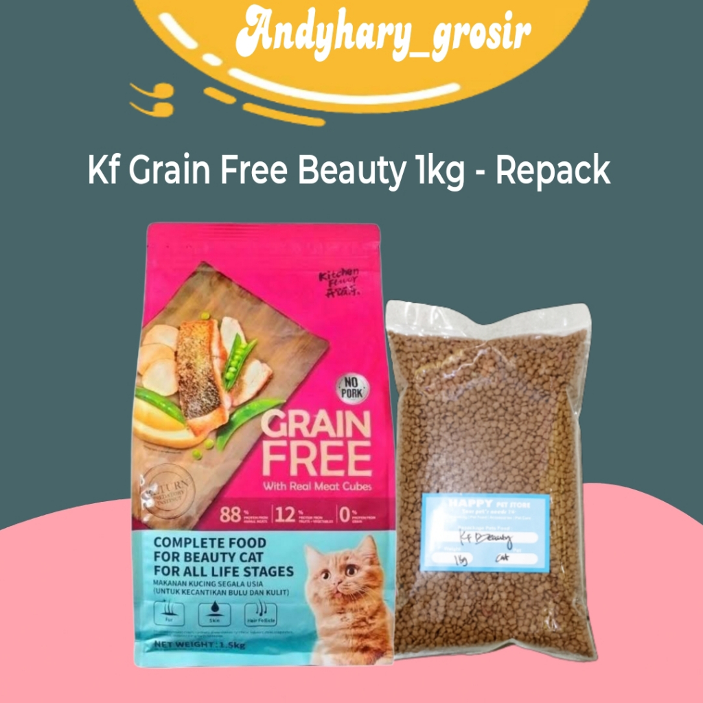 Jual Kitchen Flavour Grain Free Beauty 1kg Makanan Kucing Repack