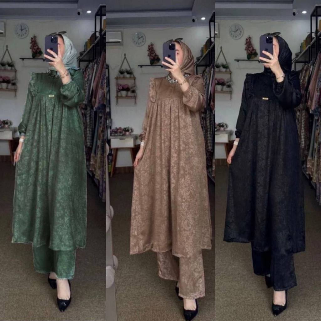 Jual Setelan Midi Tunik Armani Silk Import Busui One Set Setelan