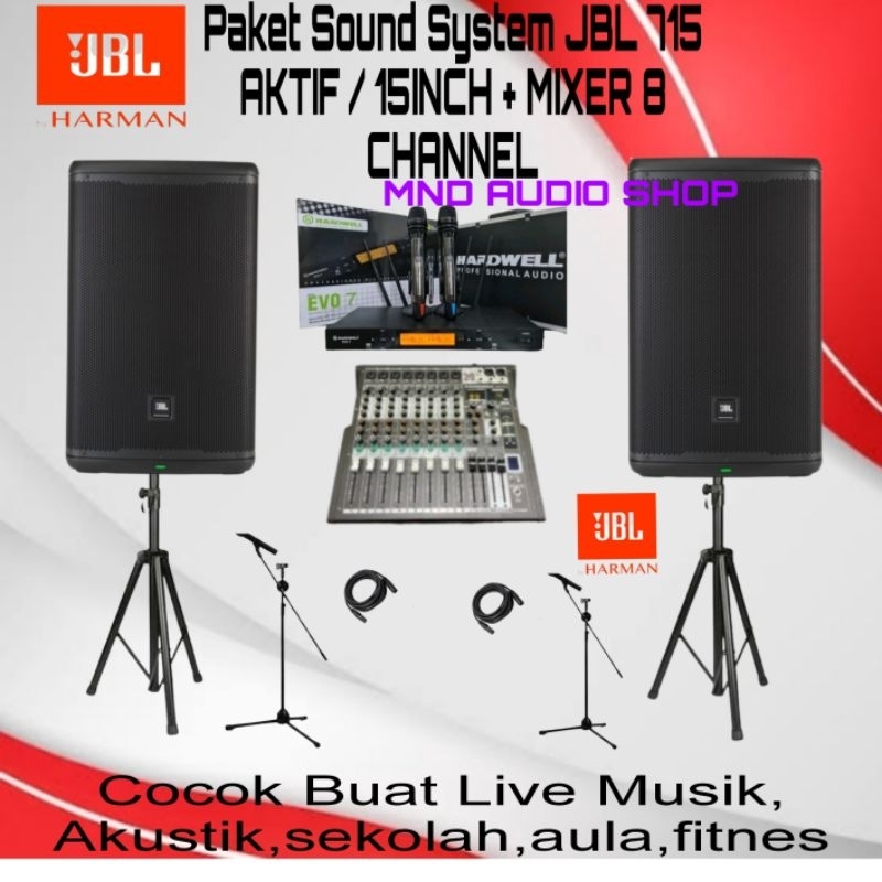 Jual Paket Sound System Speaker Aktif JBL 15inch EON 715 Mixer 8c