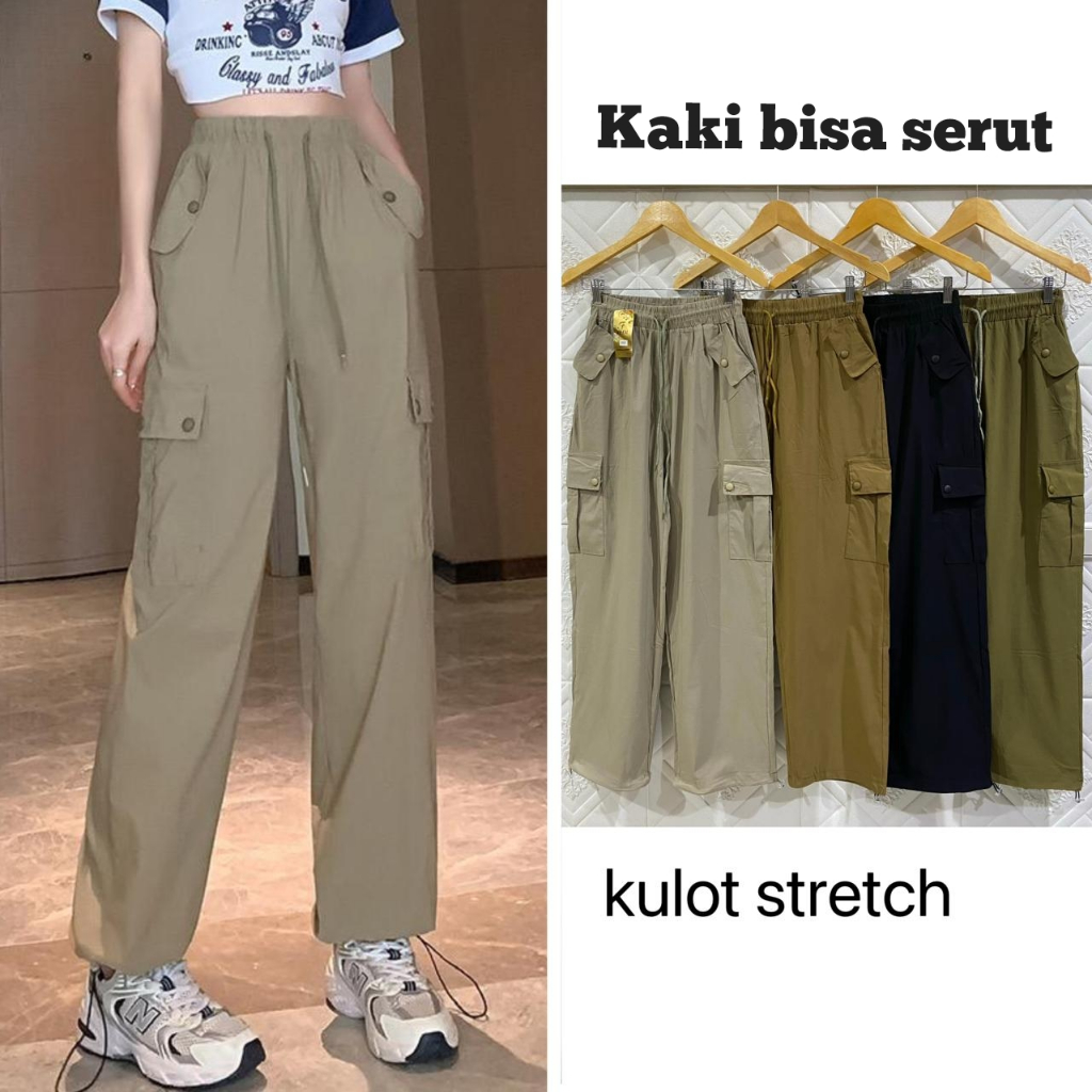 Jual Celana Cargo Pants Wanita Katun Parasut Bkk Premium Highwais