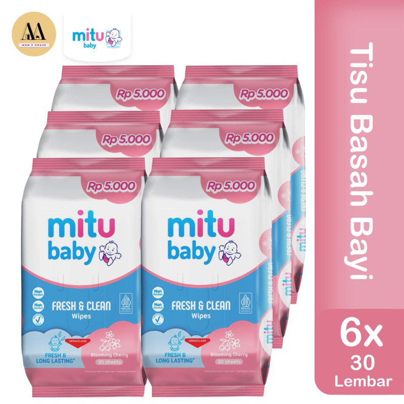 Jual Mitu Baby Fresh Clean Wipes Tisu Basah Blooming Cherry 30S 6