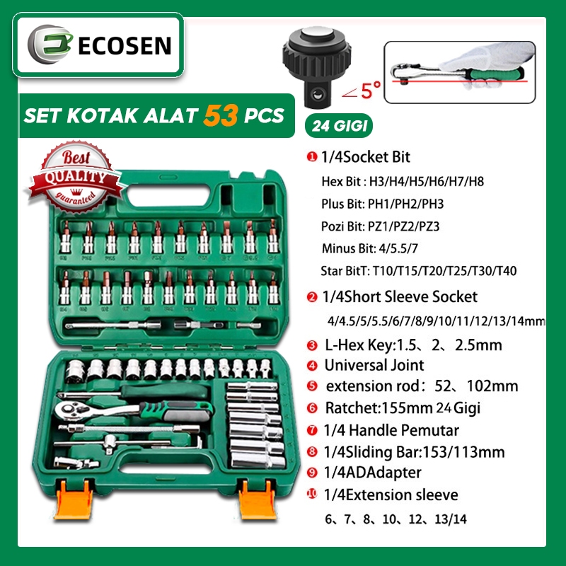 Jual ECOSEN Kunci Shock Set 53 Pcs 46 Pcs Kunci Mata Sok Set Socket 1