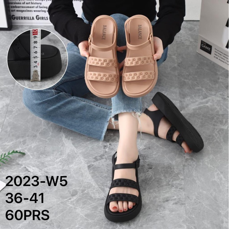 Jual C Sandal Wanita 2023 W5 Selop Tali Belakang Garis Dua Fashion