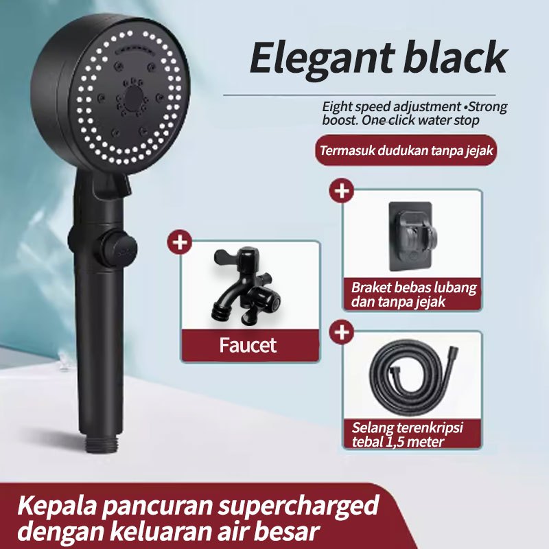 Jual Kepala Shower Mandi Hitam Premium Shower Head Set Kran Cabang