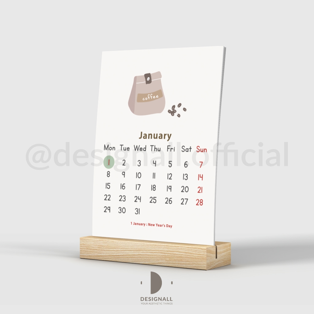 Jual Designall Kalender Aesthetic 2024 KF Penyangga Kayu Shopee