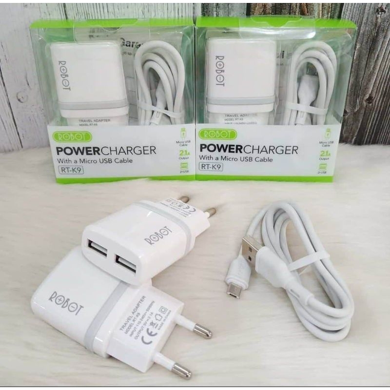 Jual GARANSI Power Charger ROBOT RT K9 Dual Output Micro USB Cable