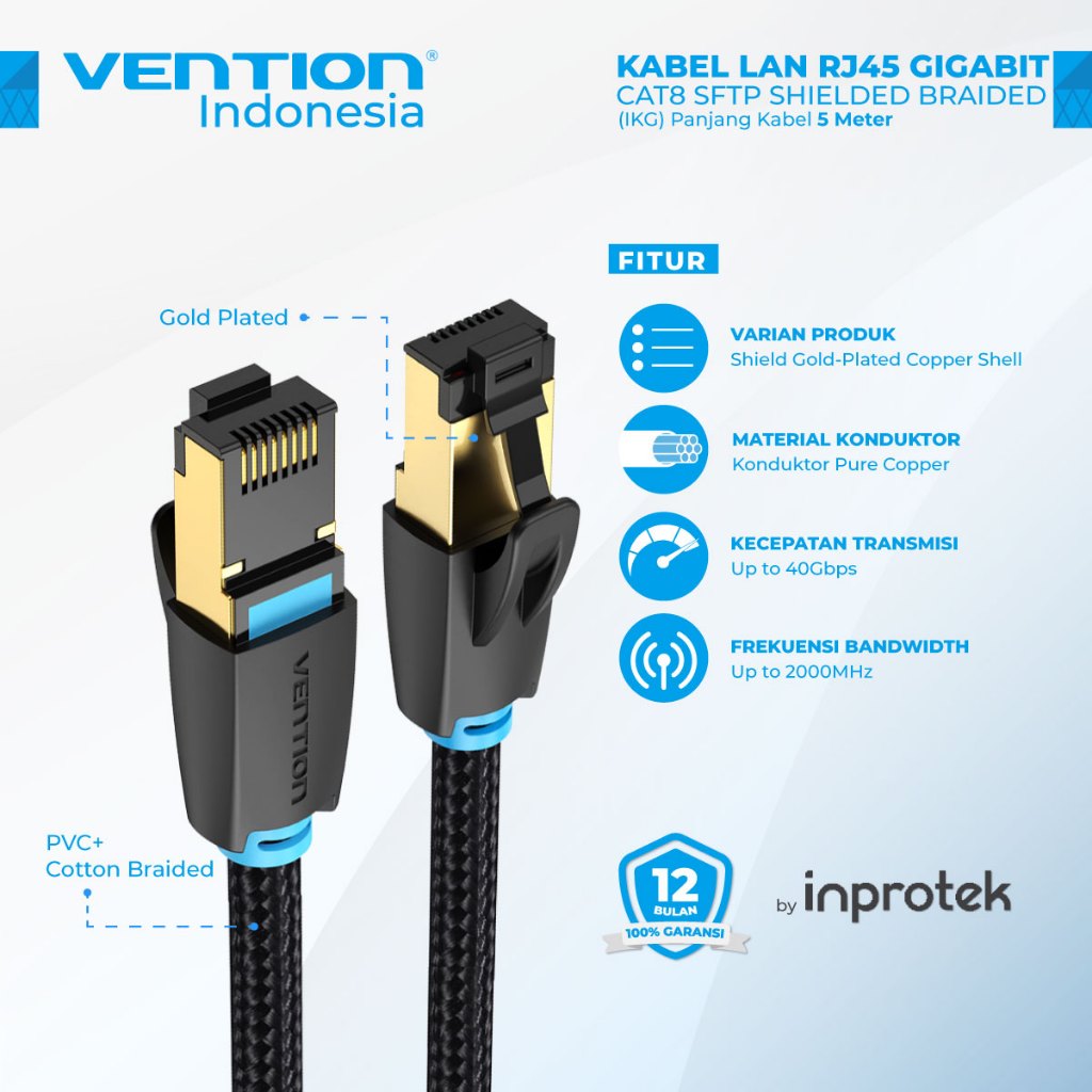 Jual Vention 5M Kabel LAN RJ45 Gigabit Cat 8 SFTP Shielded Shopee