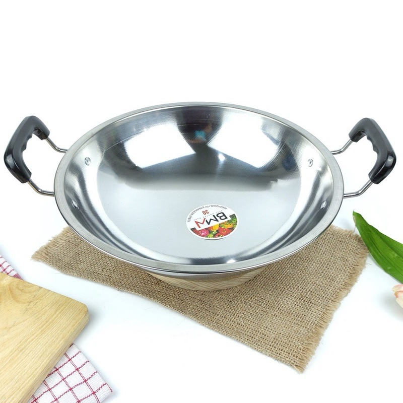 Jual Wajan Kuali Penggorengan 30 Cm Wok Pan Stainless Steel Tebal Anti