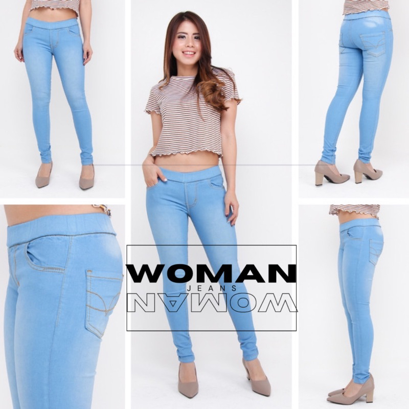 Jual Celana Jeans Wanita Pinggang Karet Nyaman Di Pakai Bahan Melar