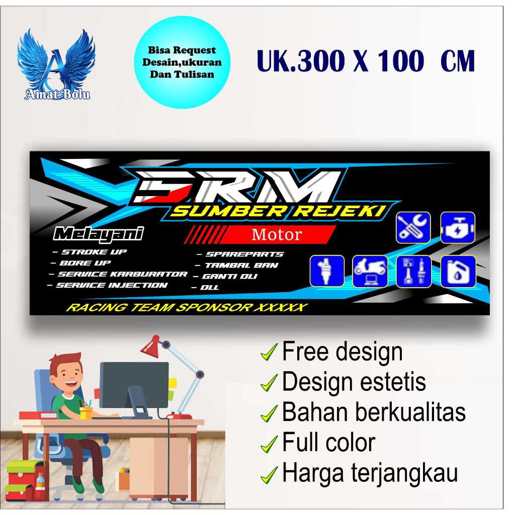 Jual Cetak Spanduk Banner BENGKEL RACING SERVICE BOR UP UKURAN 300X100