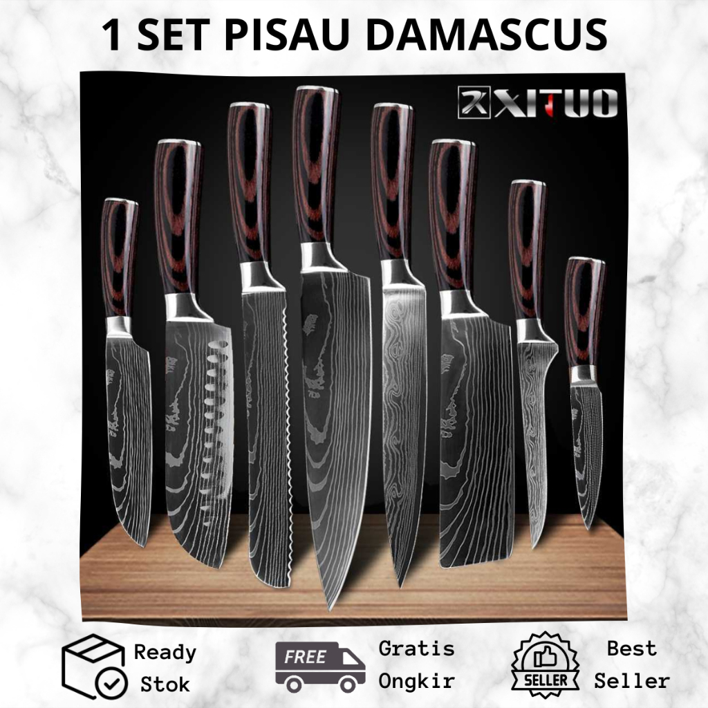 Jual Set Pisau Dapur Chef Damascus Seerbaguna Dengan Jenis Ukuran