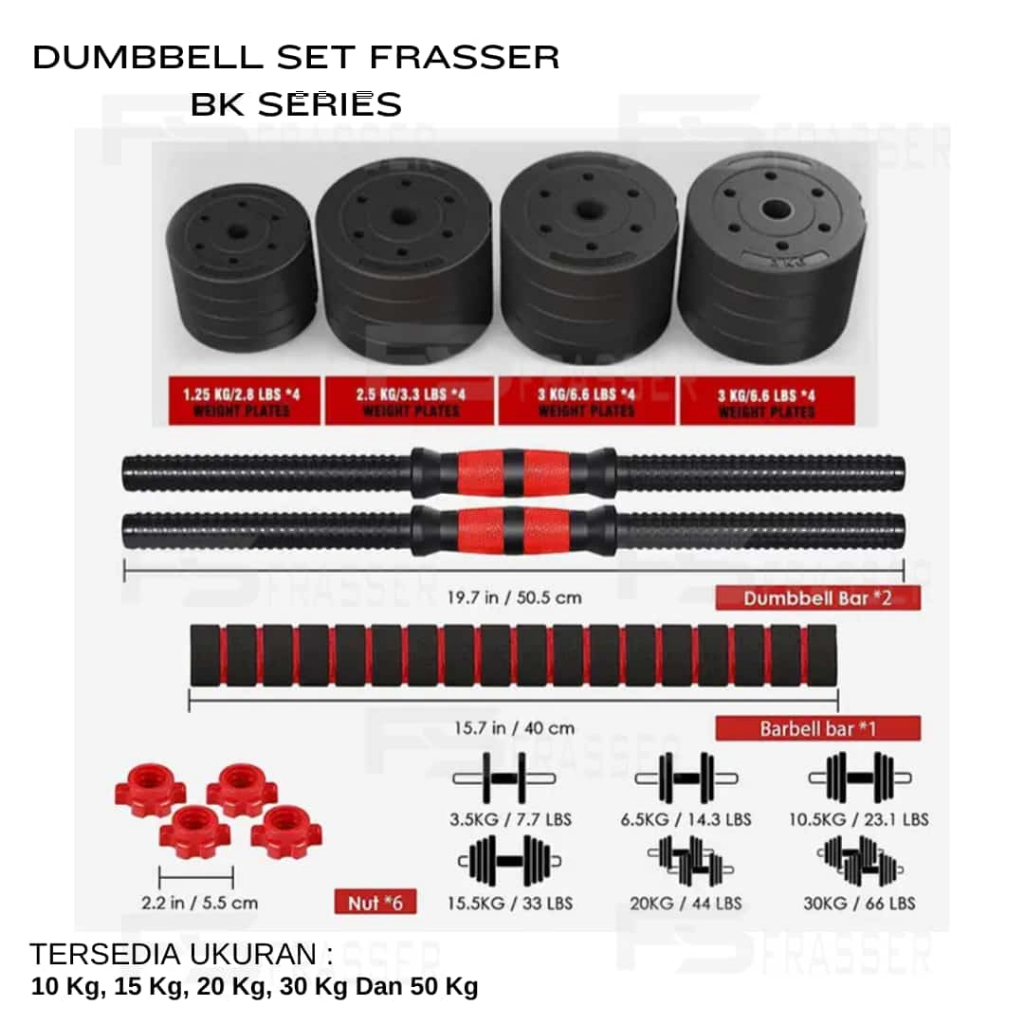 Jual Frasser Dumbbell Set Peralatan Fitness 30 Kg Bisa Disambung Tiang