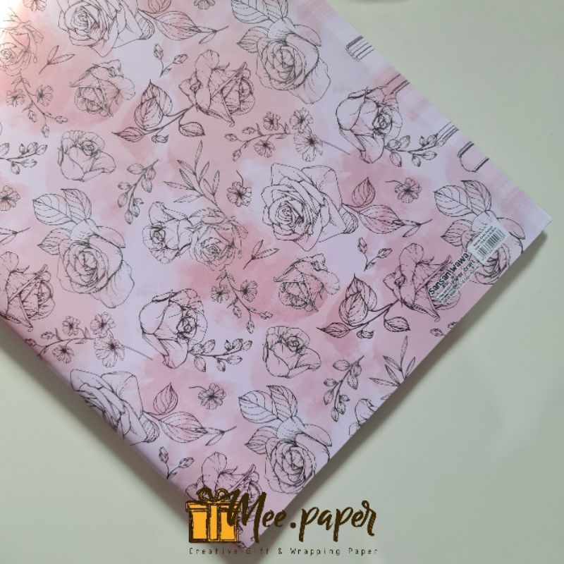 Jual Kertas Kado Sansan Wawa Motif Flower Rose Watercolor Soft Pink