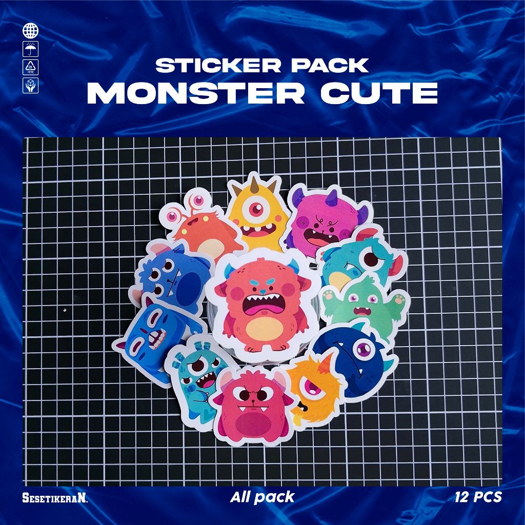 Jual Sesetikeran Stiker Pack Kartun Monster Lucu Colorfull Keren Untuk