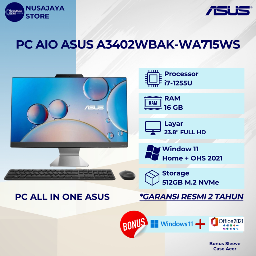 Jual Asus Pc Aio A Wbak I U Gb Gb Ssd Fhd Win Ohs