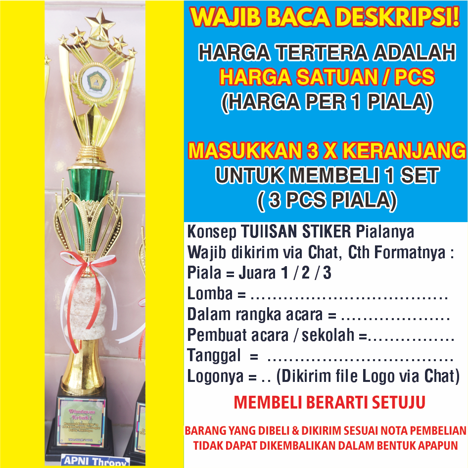 Jual Trophy Set Piala Juara 1 2 3 Lomba 17 An Bahan Marmer Free Stiker