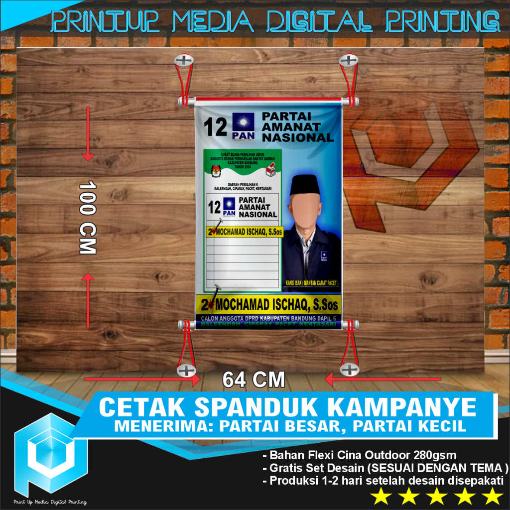 Jual PAKET 100 PCS BANNER SPANDUK CALEG BACALEG PEMILU UKURAN 100 X 64