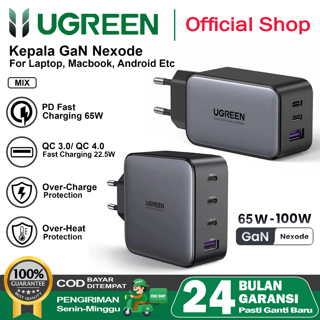 Jual UGREEN Kepala Charger GAN PD Type C FAST Charging 65w 100w 10335