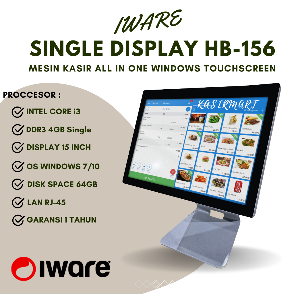 Jual Mesin Kasir PC POS All In One Core I5 Touch Screen Iware HB 156S