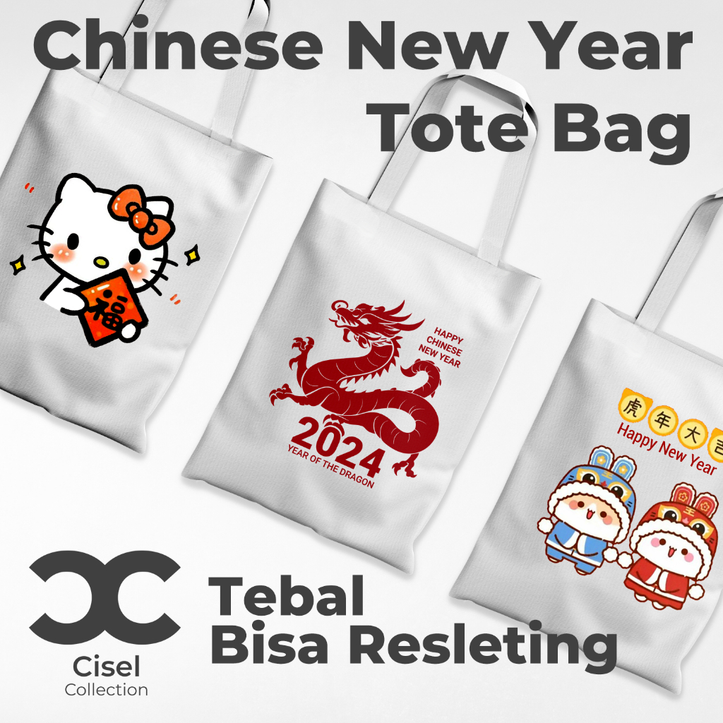 Jual Cisel Tote Bag Tas Kanvas Resleting Tebal Imlek Sincia Chinese New