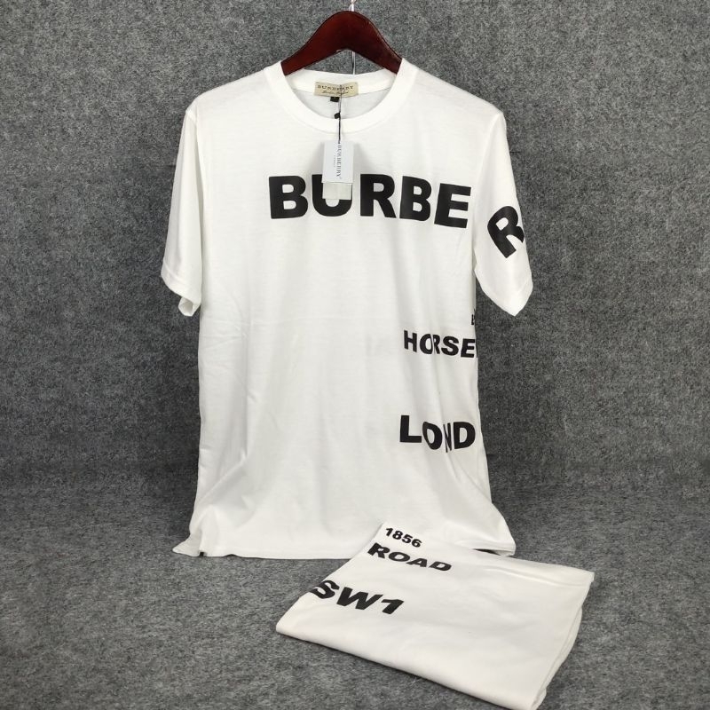 Jual Kaos Pria Branded Burberry Sablon White Series Full Label Hangtag